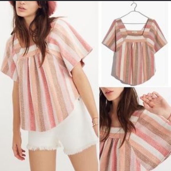 Madewell Striped Pink and Brown Blouse Top XS - Picture 2 of 5